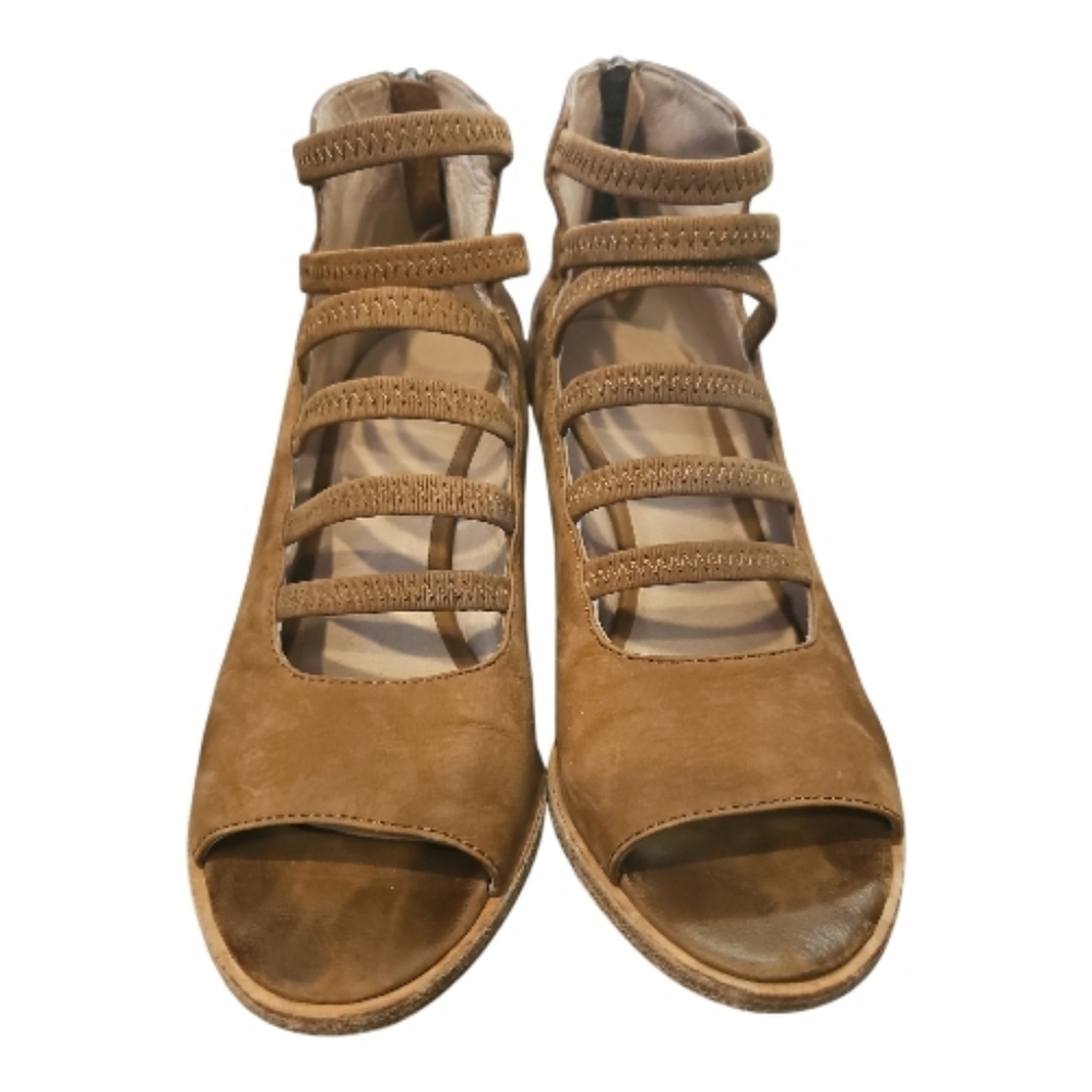 Eileen Fisher SZ 5.5 James Nubuck Strappy 3" Block Heel Peep Toe Back Zip Shoes - Picture 3 of 9